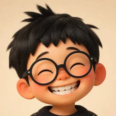 Mickael drawn as a cartoon, with round glasses and a big smile